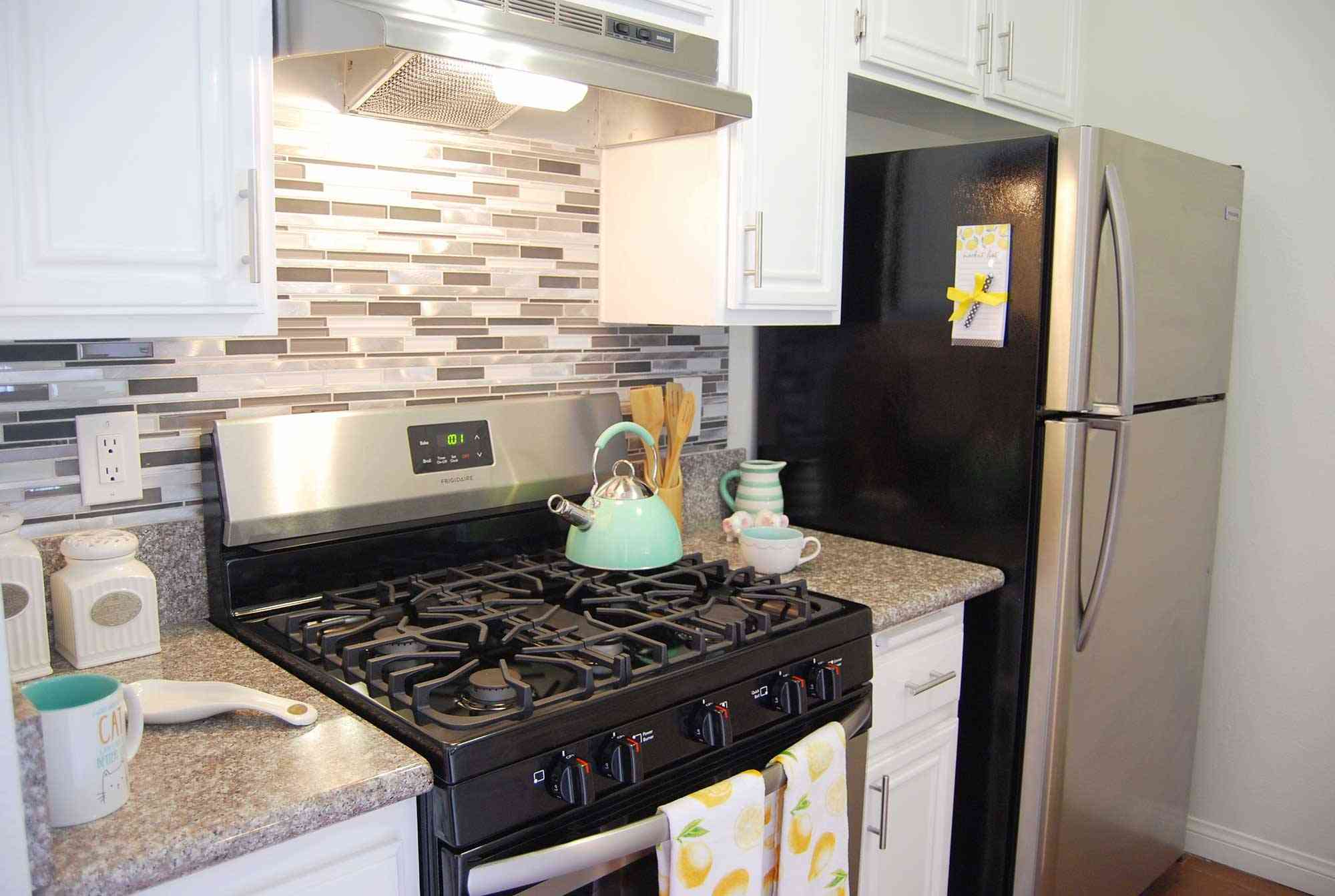elm court apartments modern kitchen with stainless steel refrigerator