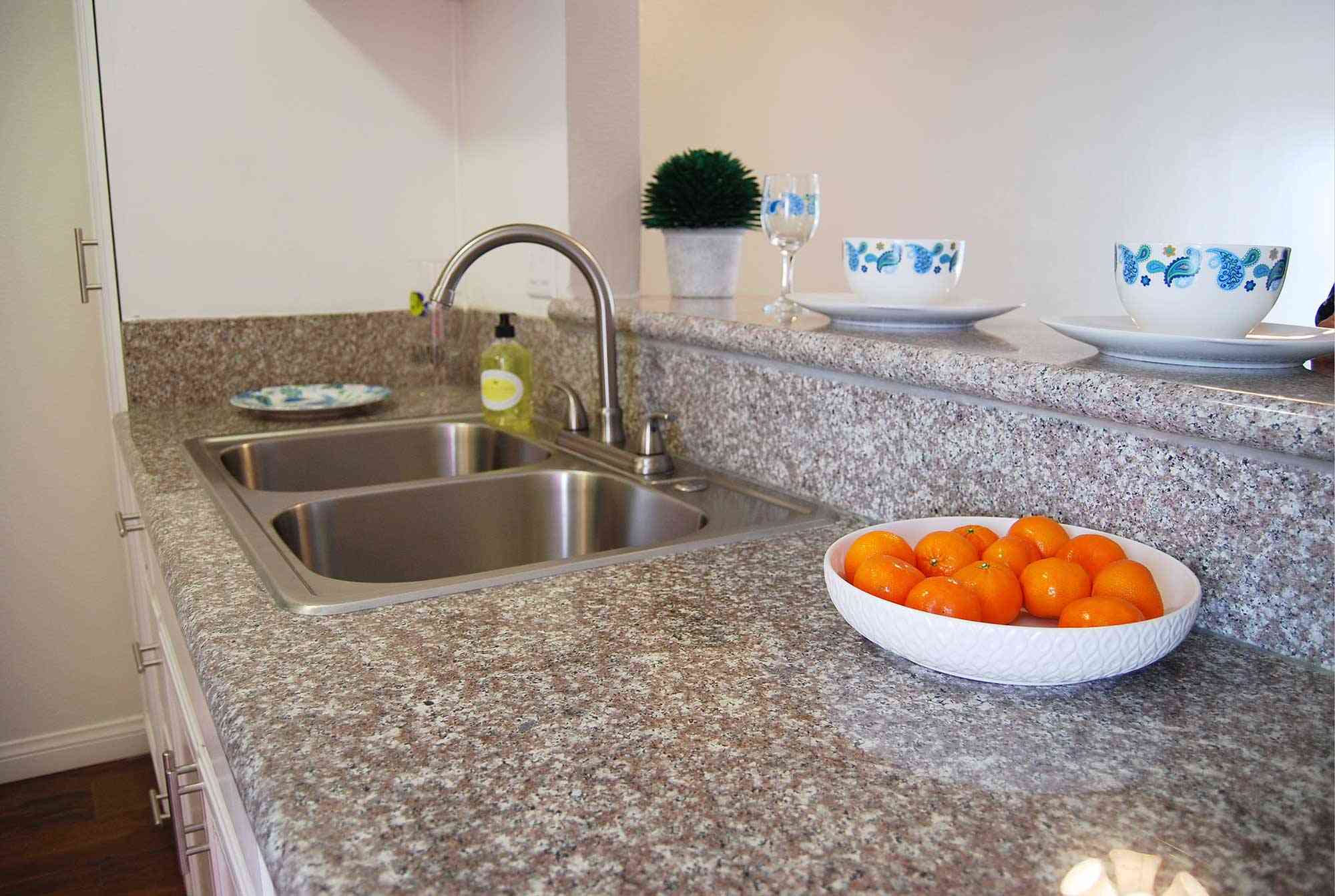 elm court apartments polished granite countertops with double basin sink