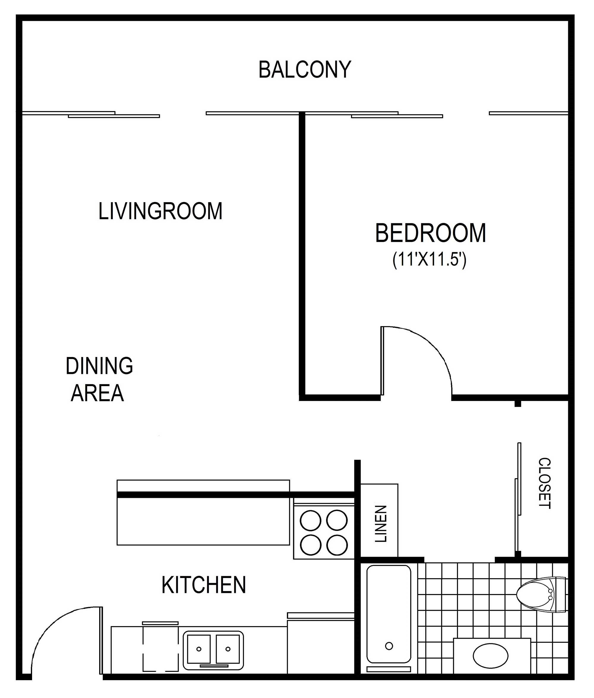 The Bixby 1 Bedroom 1 Bath Floorplan