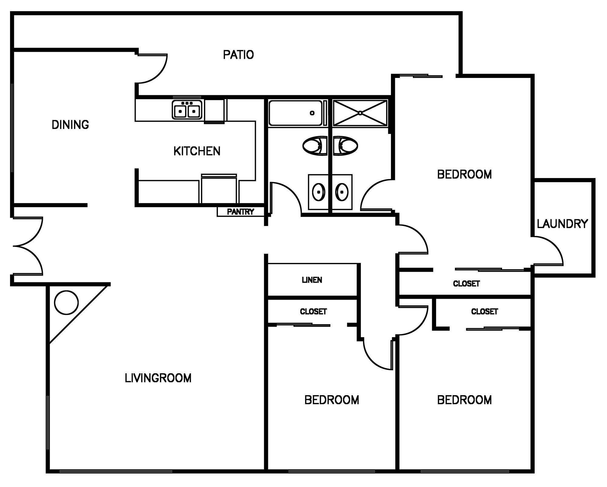 3 Bed 2 Bath Floorplan