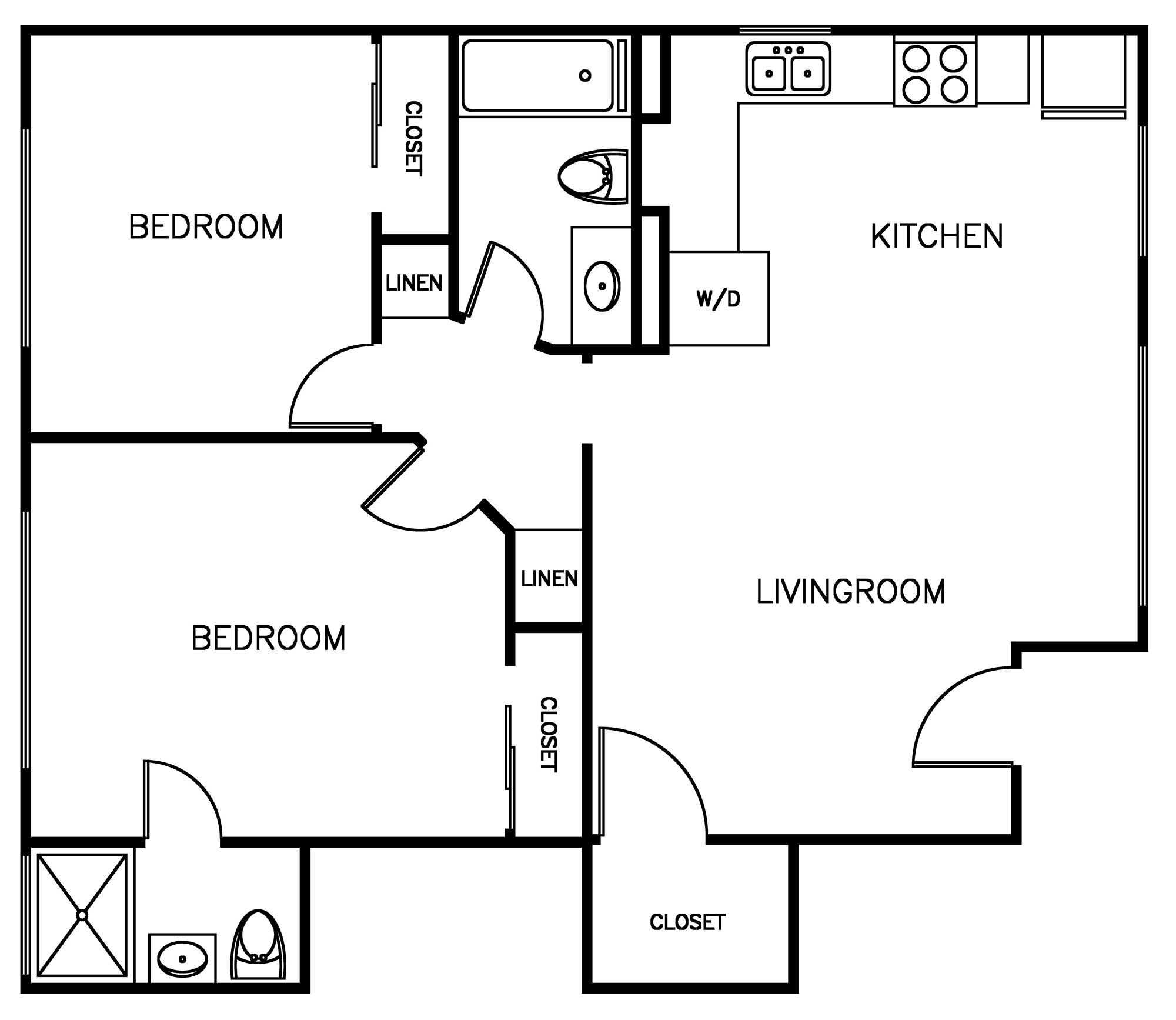 2 Bed 2 Bath Floorplan
