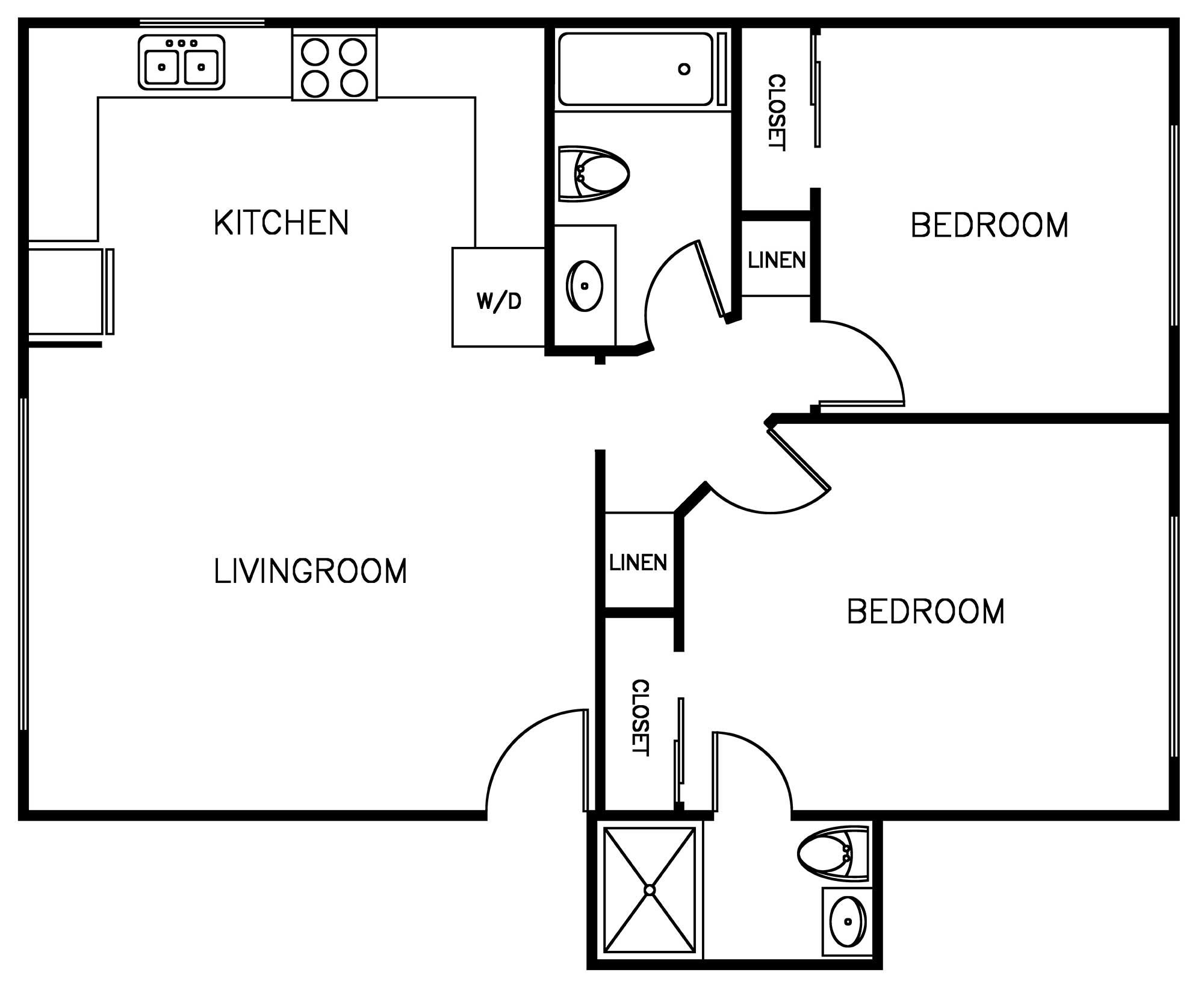 2 Bed 2 Bath Floorplan