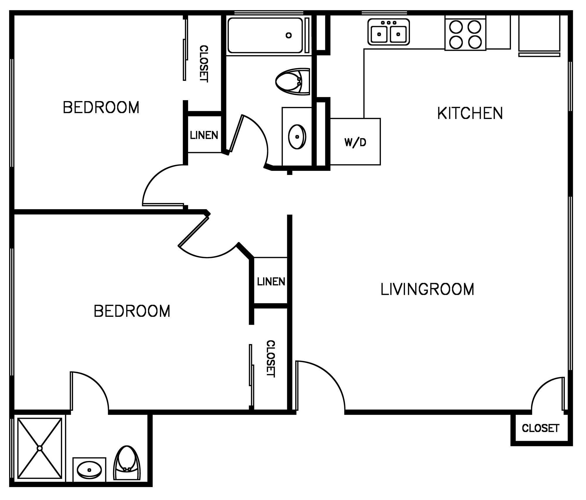 2 Bed 2 Bath Floorplan