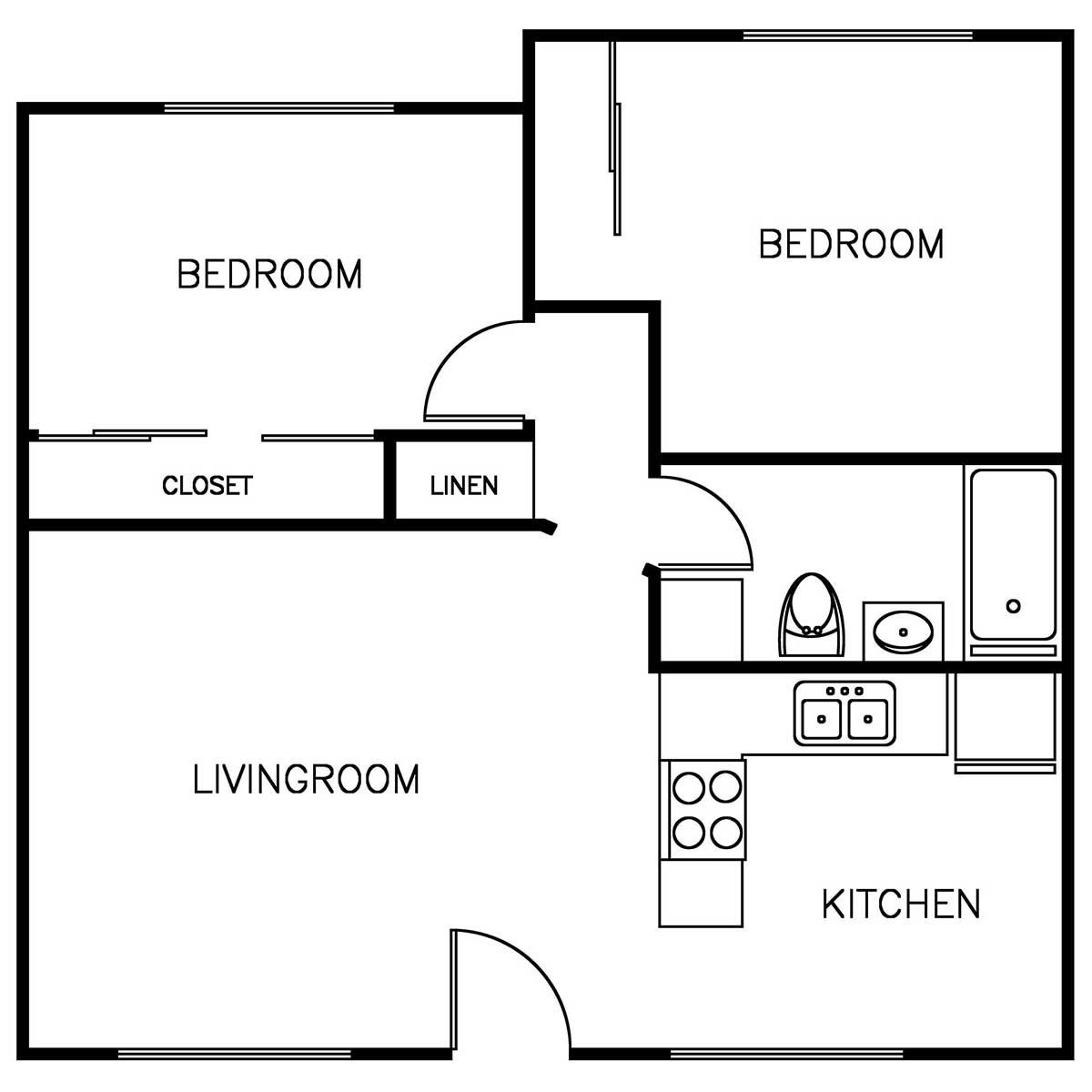 2 bedroom 1 bathroom floor plan layout