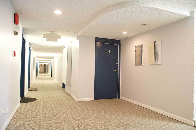 The Bixby apartment complex hallway
